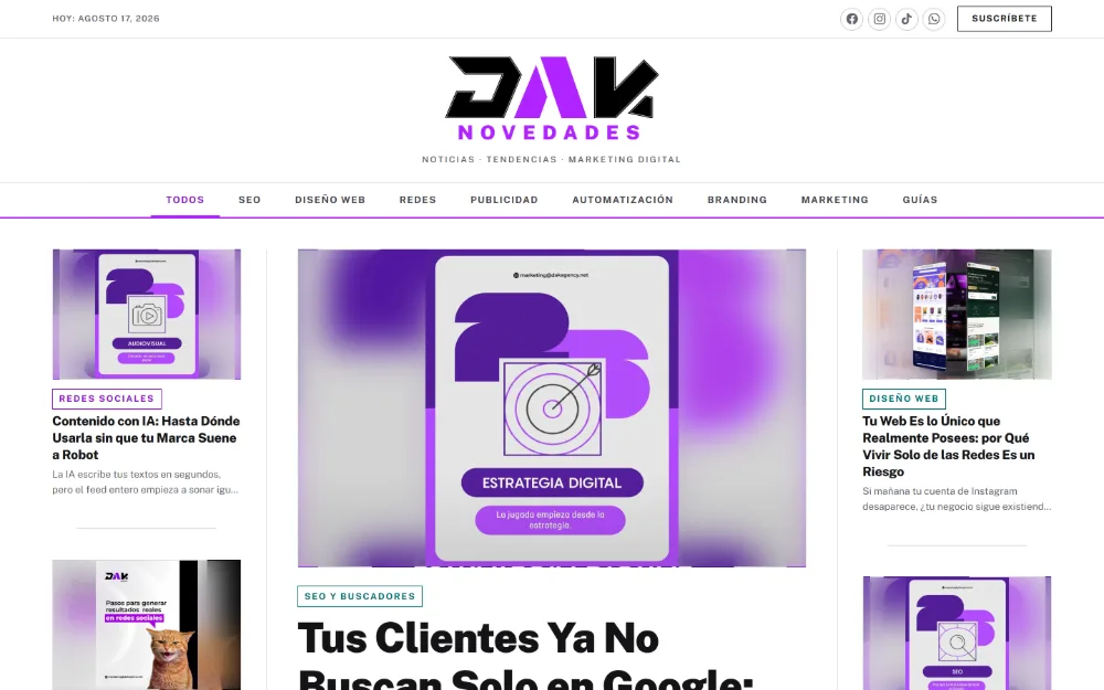 Portada del blog de DAK Agency con sus artículos publicados