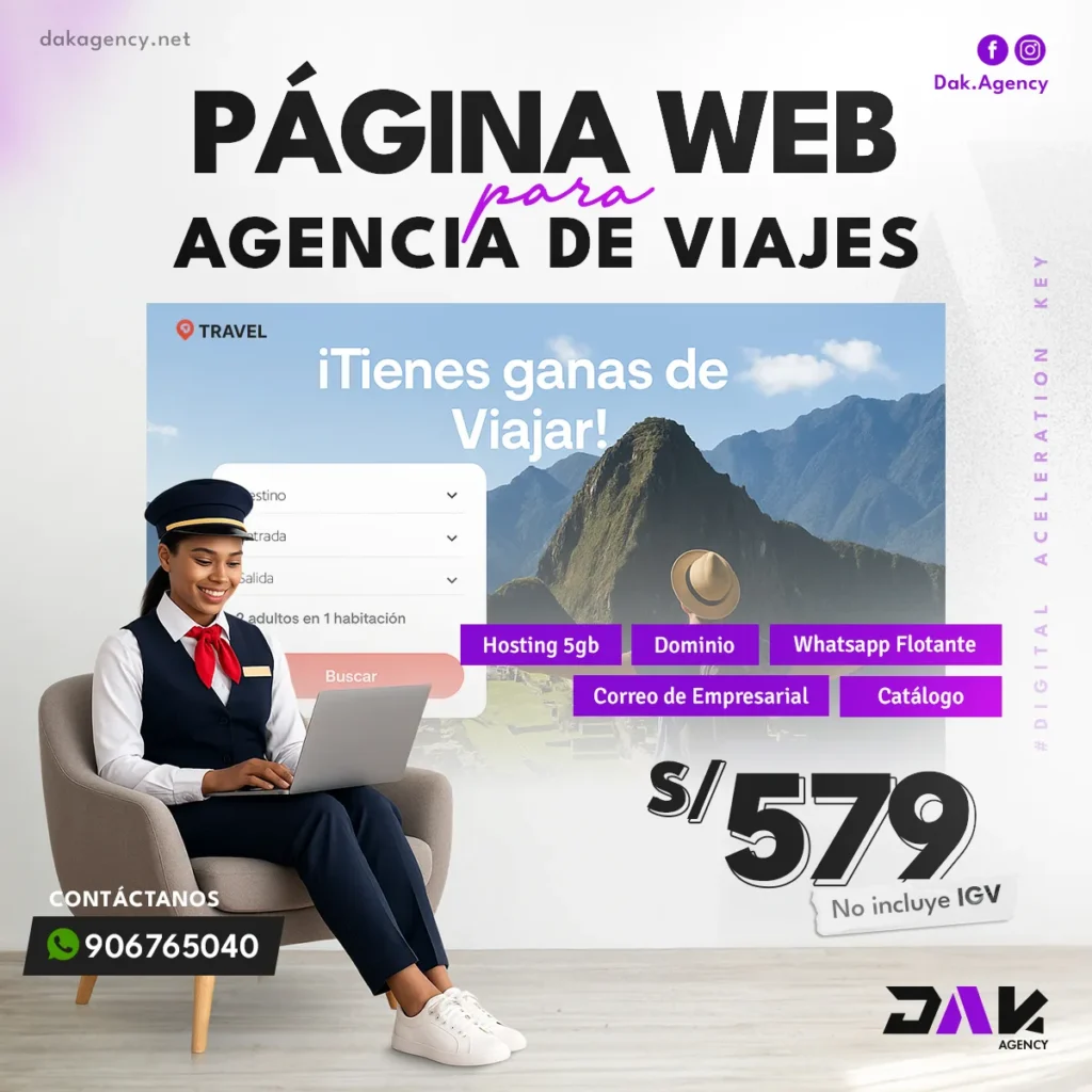 Página web para agencias de viajes y turismo - diseño web que vende paquetes - DAK Agency