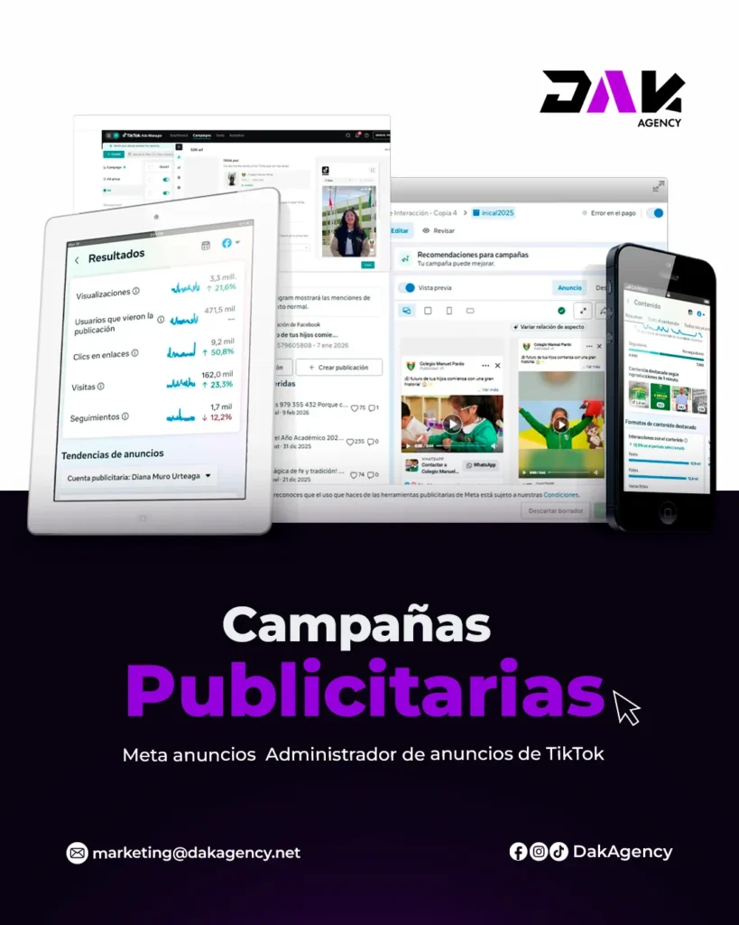 Publicidad en Meta Ads para empresas en Chiclayo: anuncios de Facebook e Instagram en un celular con segmentación por zonas de Lambayeque - DAK Agency