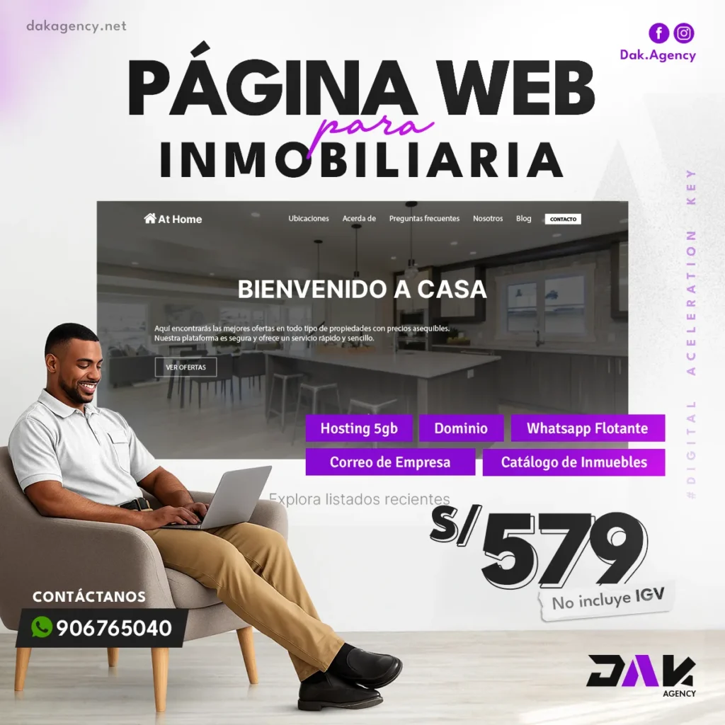 Página web para inmobiliarias - catálogo de propiedades que capta interesados - DAK Agency
