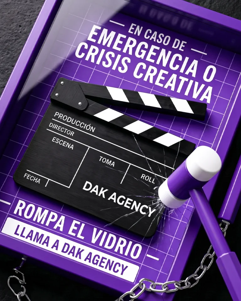 Caja de emergencia creativa de DAK Agency con claqueta y martillo - ideas para publicar en redes - DAK Agency