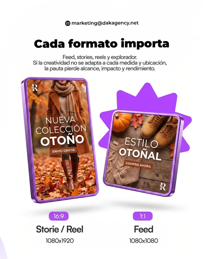 Anuncios adaptados a formato historia 1080x1920 y feed 1080x1080 - formatos de anuncios en Meta - DAK Agency