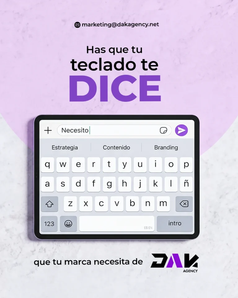 Celular con un buscador escribiendo la palabra Necesito y sugerencias de estrategia, contenido y branding - que la IA recomiende tu negocio - DAK Agency